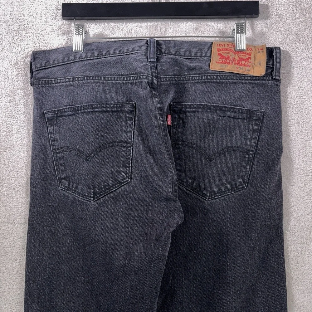 Levi's 501 Jeans Mens 34x28 Black Wash Button Fly Straight Leg Denim Cotton